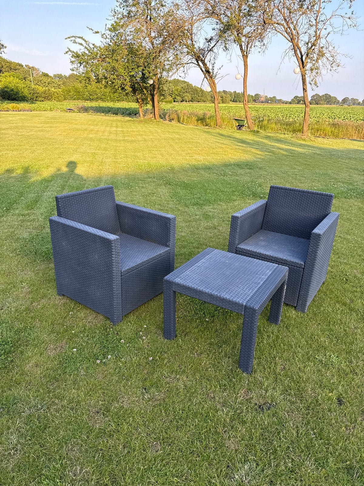 Tuinset: 2 tuinstoelen en bijzettafel - Allibert, Gebruikt, Bijzettafel, Wicker, Tuinset