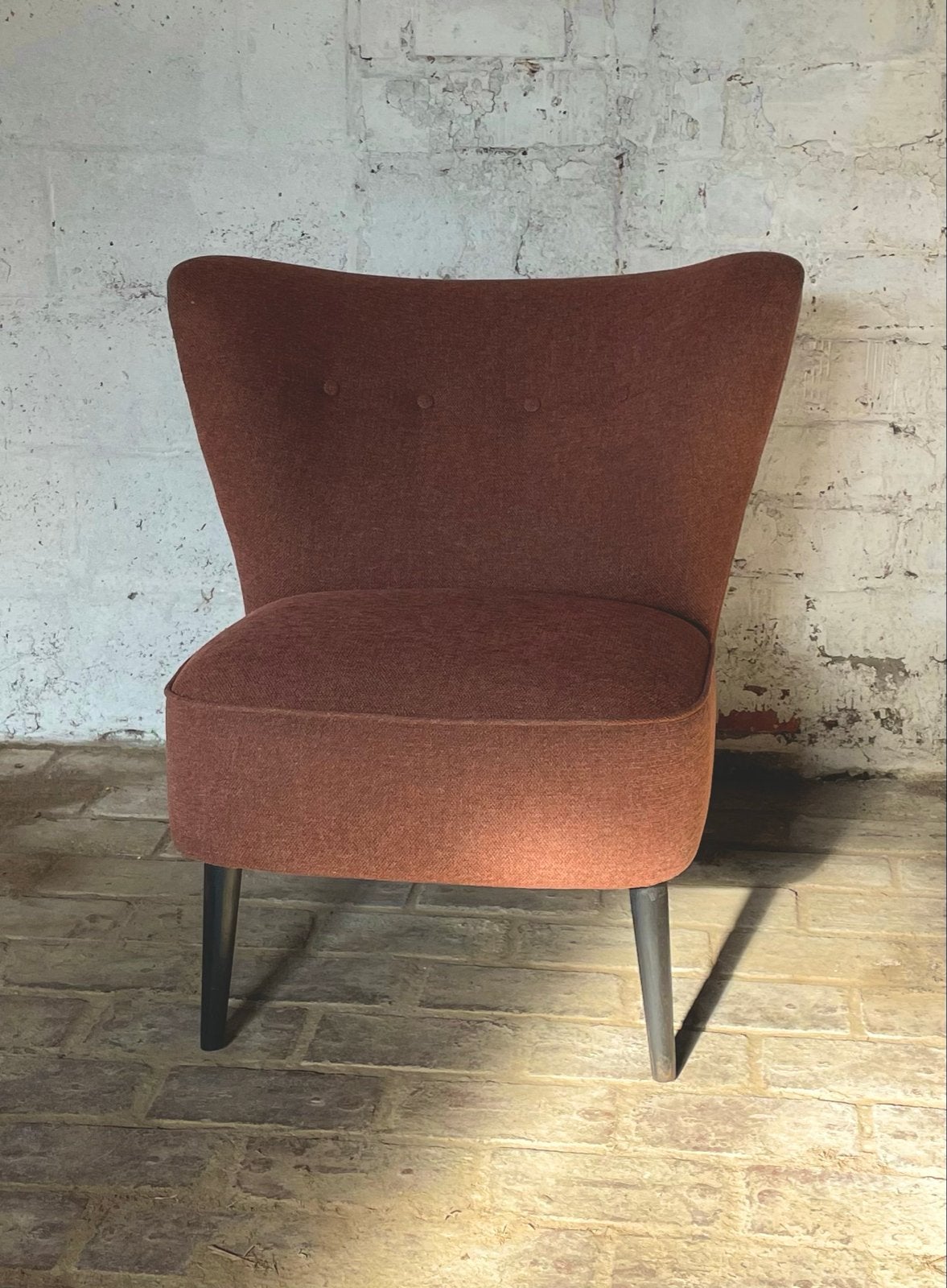 Vintage fauteuil (volledige herstoffering), Huis en Inrichting, Stoelen, Zo goed als nieuw, Eén, Stof, Overige kleuren, Ophalen