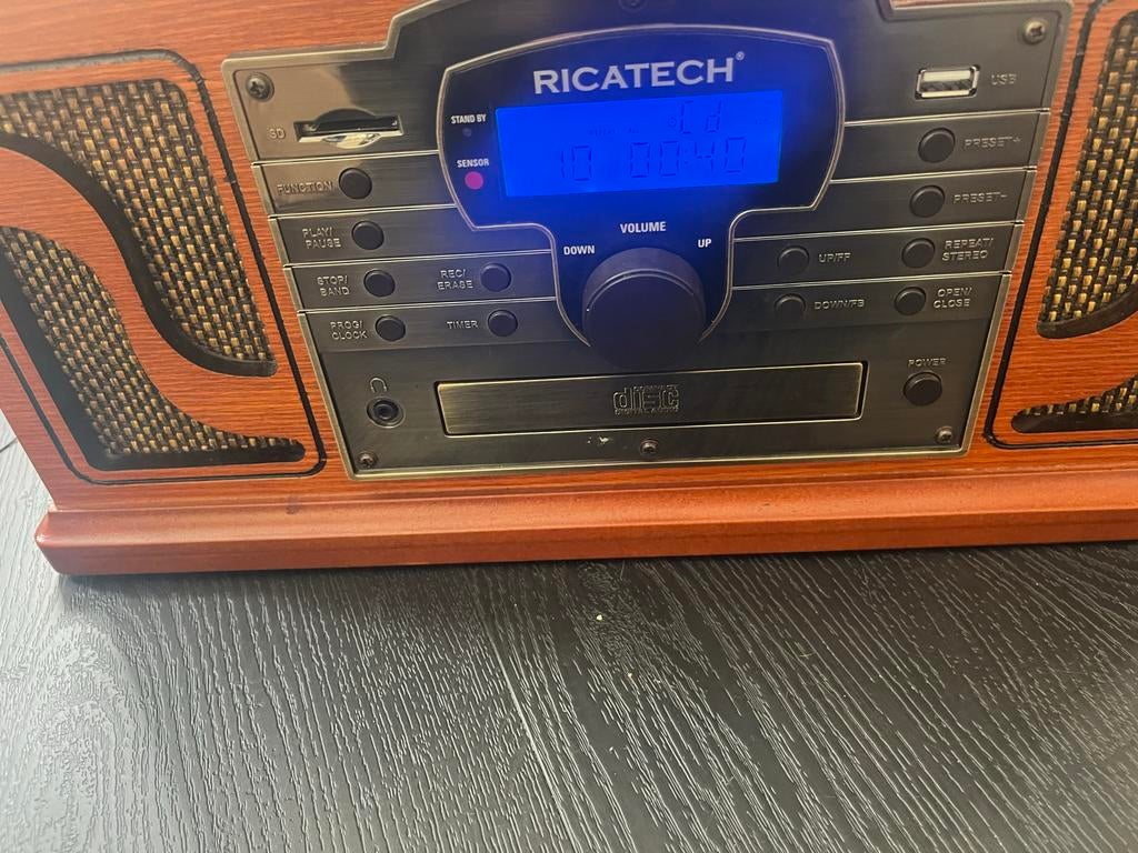 Ricatech RMC350 Platenspeler met CD, Radio, USB, SD, Audio, Tv en Foto, Platenspelers, Zo goed als nieuw, USB-aansluiting, Platenspeler