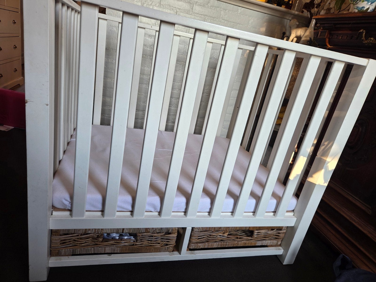 Witte babybox inclusief matras, Kinderen en Baby's, Boxen, Ophalen, Gebruikt, Vierkant, In hoogte verstelbaar