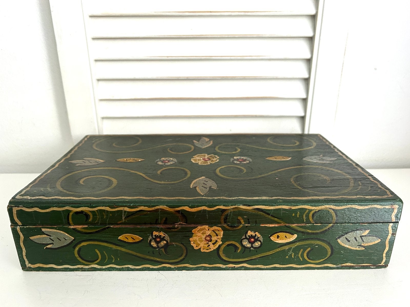 Vintage handbeschilderd kistje sieradendoos hout 32 cm, Ophalen