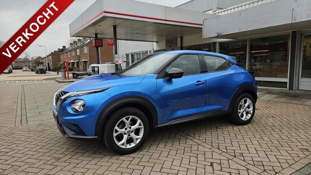 Nissan Juke 1.0 DIG-T 117pk Acenta, Auto's, Nissan, Stof, Blauw, Origineel Nederlands, Handgeschakeld