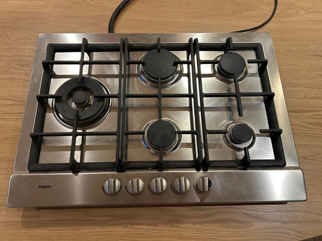 Pelgrim Gasfornuis RVS - 5 Pitten - Inbouw, Gebruikt, Ophalen of Verzenden, Inbouw, Gas