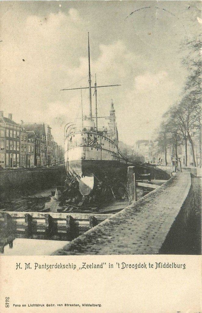 701-015-019 Middelburg HM Pantserschip Zeeland in t Droogdok, Verzamelen, Verzenden, Voor 1920, Zeeland