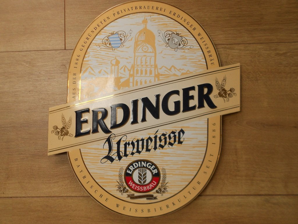 Vintage erdinger weissbrau bier reclamebord plaat schild, Ophalen of Verzenden, Gebruikt, Reclamebord