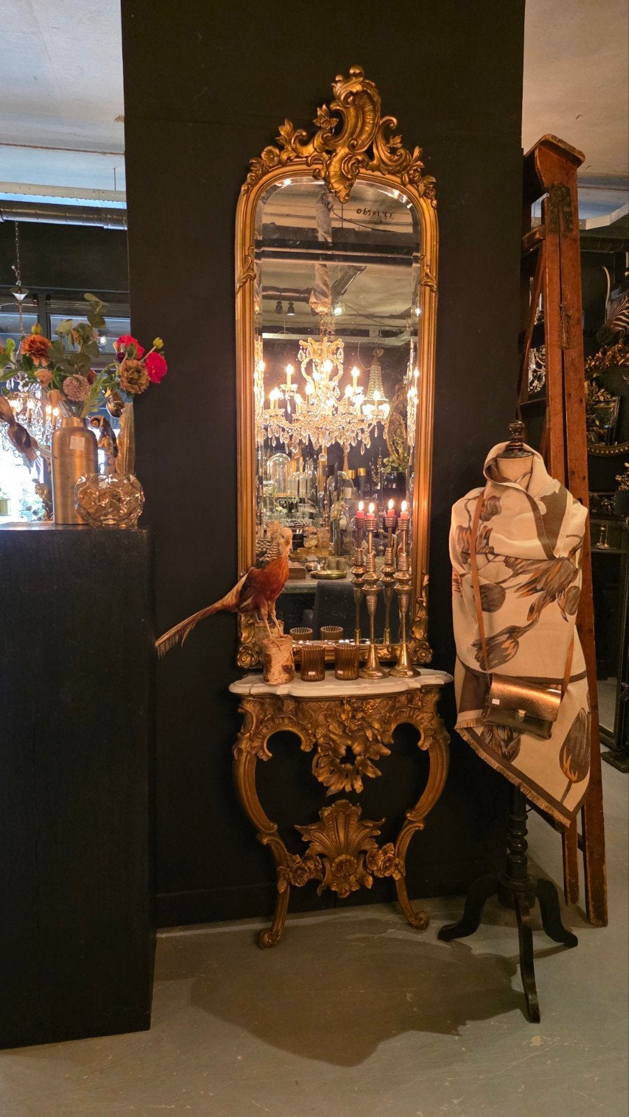 Antieke spiegel met wandtafel/console..., Ophalen of Verzenden, Rechthoekig