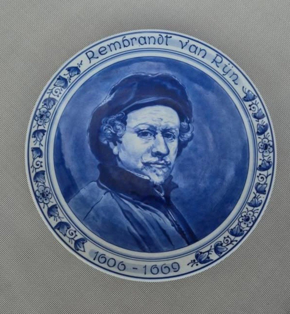 Antiek Delfts Blauw Bord rembrandt van rijn Handgeschilderd, Antiek en Kunst, Ophalen