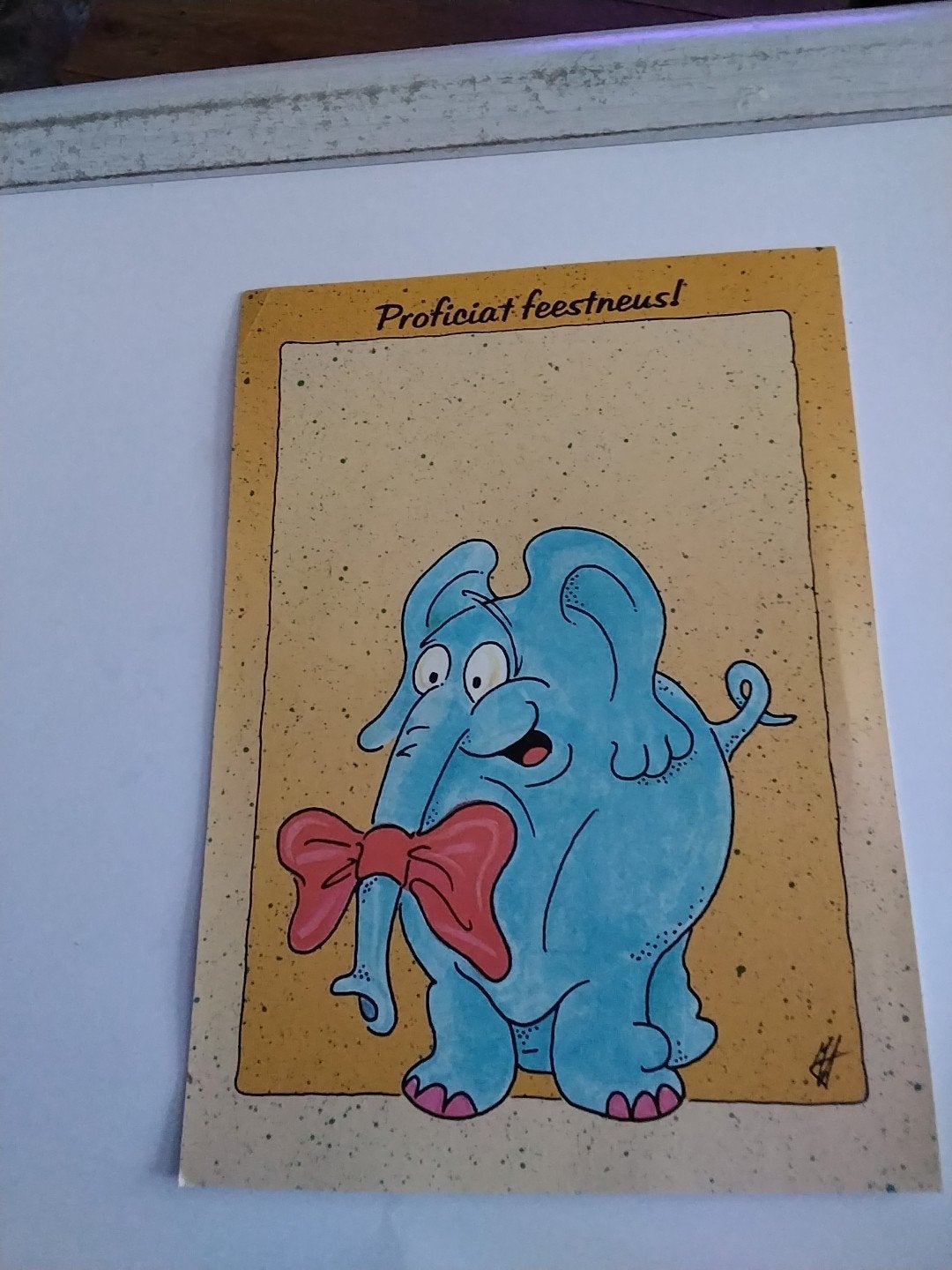 Vintage Ansichtkaart: Proficiat Feestneus! met Olifant, Verzamelen, Ophalen of Verzenden, 1980 tot heden, Gelopen