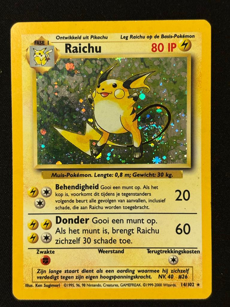 Raichu Holo 14/102 Base Set+ SWIRL, Hobby en Vrije tijd, Verzamelkaartspellen | Pokémon, Ophalen of Verzenden, Gebruikt, Losse kaart