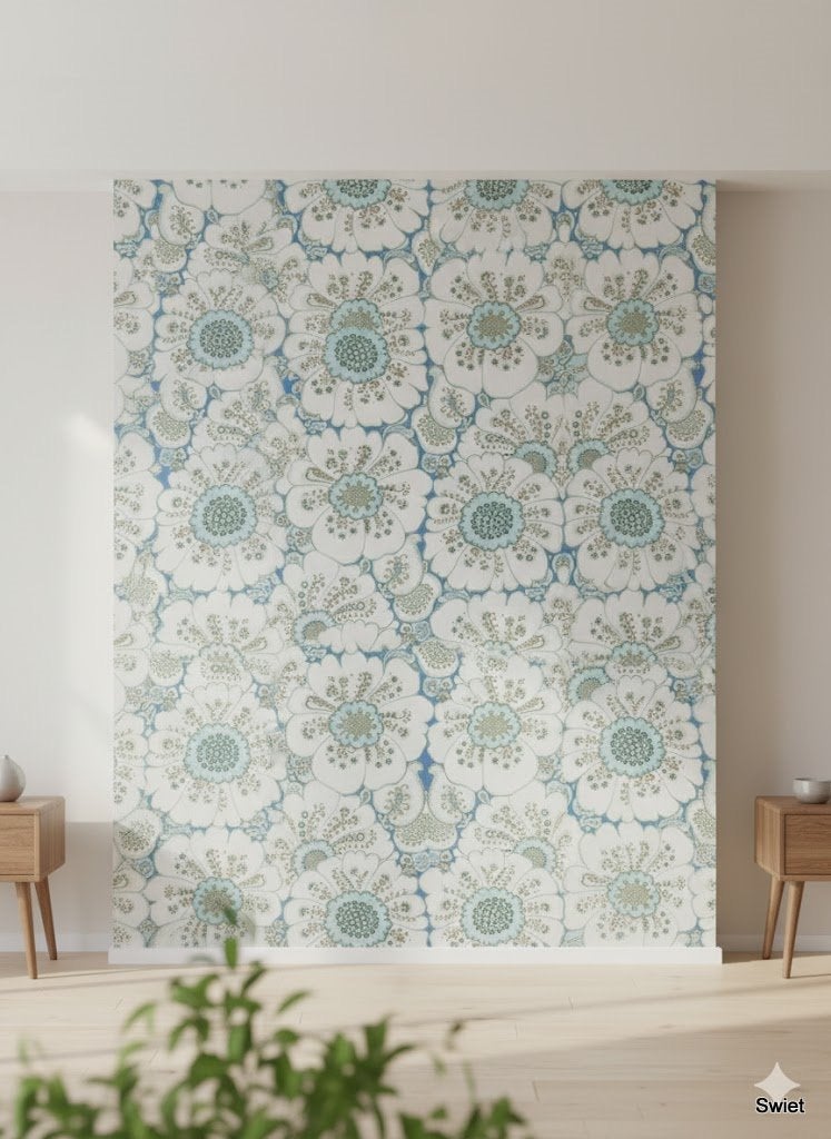 10295 blauw vintage bloemenbehang zachte gouden details, Verzenden, Blauw