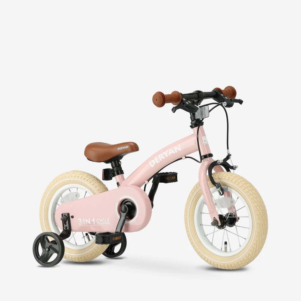 DERYAN 3-in-1 Kinderfiets 14 inch – Loopfiets en Fiets Roze, Ophalen of Verzenden, Zo goed als nieuw