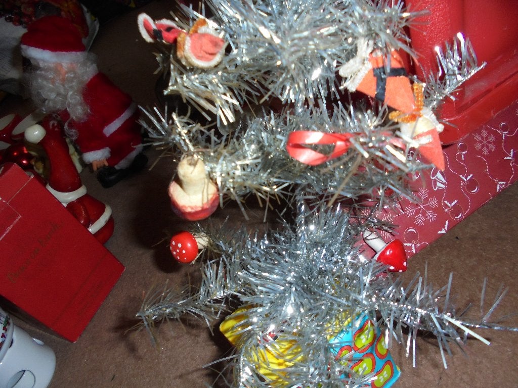 vintage   kerstboompje met  toebehoren, Ophalen of Verzenden, Gebruikt