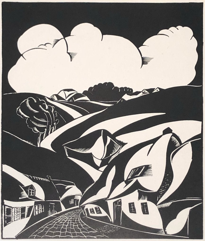 Joris Minne (1897-1988) Houtsnede 'Heuvellandschap' ~1925, Ophalen of Verzenden