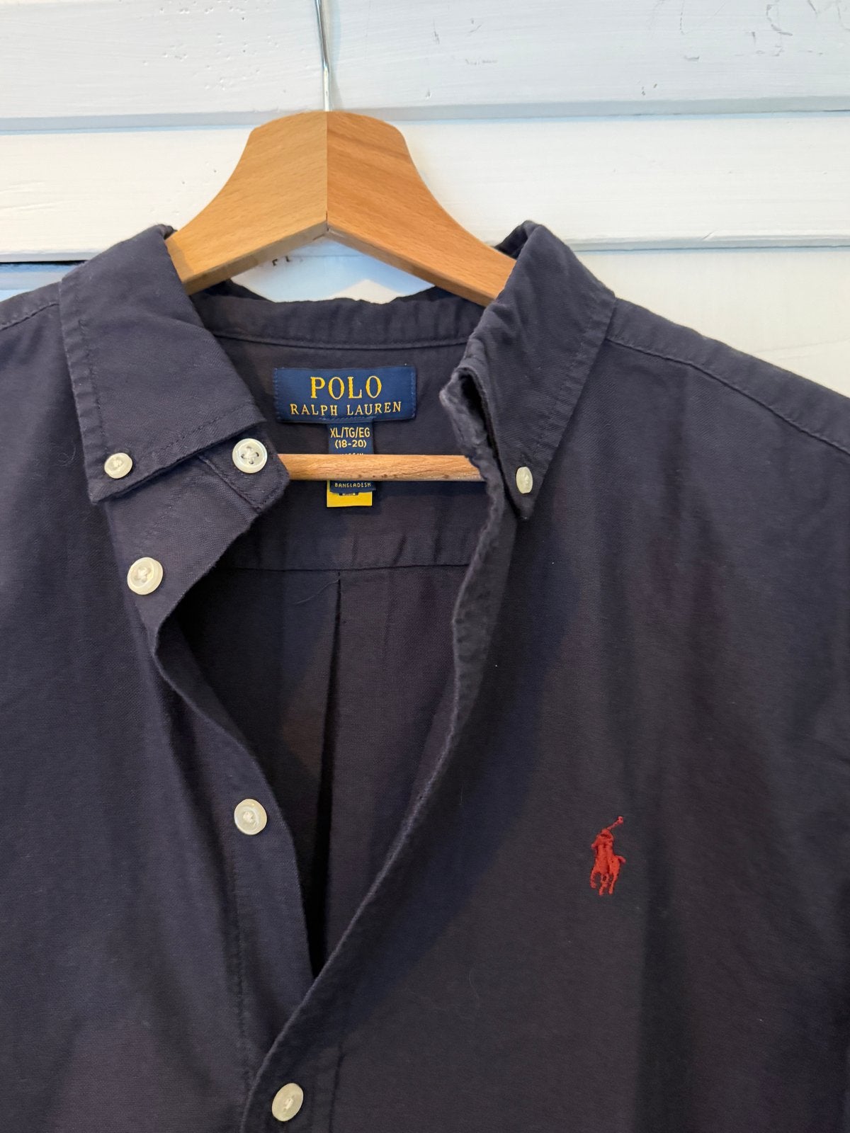 Polo Ralph Lauren overhemd donkerblauw XLkindermaat, Kinderen en Baby's, Kinderkleding | Maat 176, Ophalen of Verzenden, Zo goed als nieuw