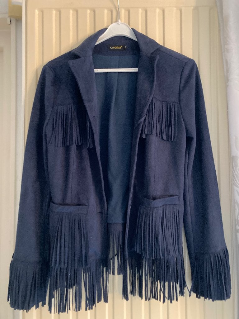 Ambika suède look jasje met franjes - Maat M, Maat 38/40 (M), Blauw, Ophalen of Verzenden, Zo goed als nieuw