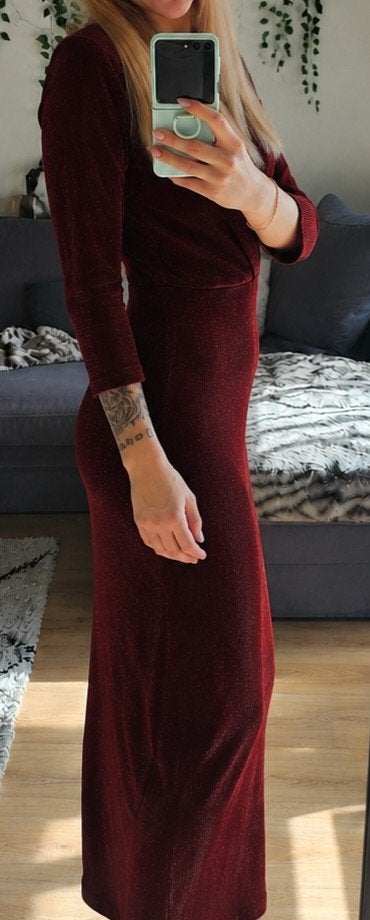 Mooie bordeauxrode jurk met overslag en lange mouwen, Kleding | Dames, Maat 38/40 (M), Nieuw, Lamine, Ophalen of Verzenden