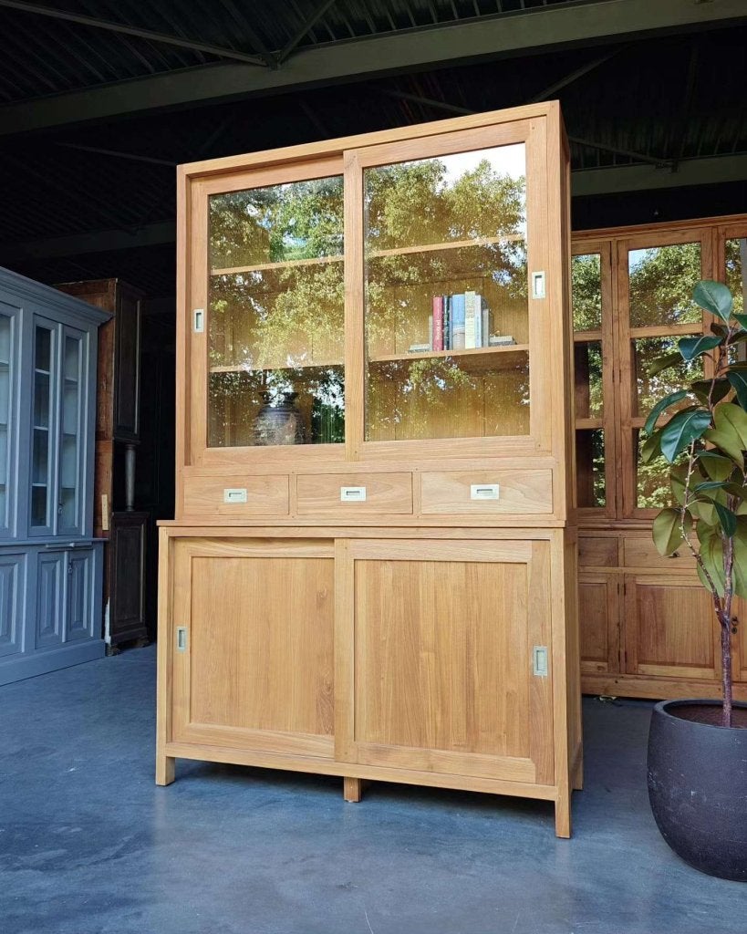 Mooie grote teakhouten servieskast | Vitrinekast| Teak #5638