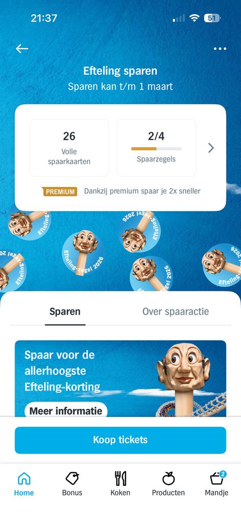 AH albert heijn spaarkaart Efteling 22 stuks, Tickets en Kaartjes, Eén persoon, Kortingsbon, Pretpark