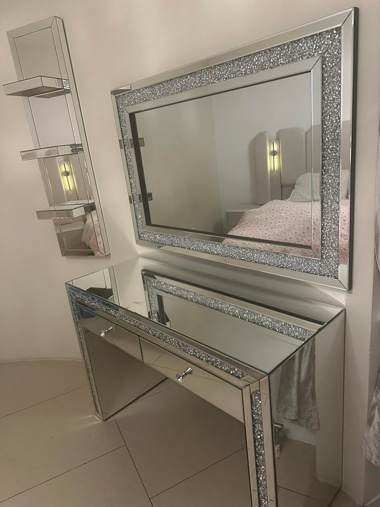 Spiegelkaptafel met lades en bijpassende spiegel, Huis en Inrichting, Tafels | Kaptafels, Ophalen of Verzenden, Gebruikt, Glas