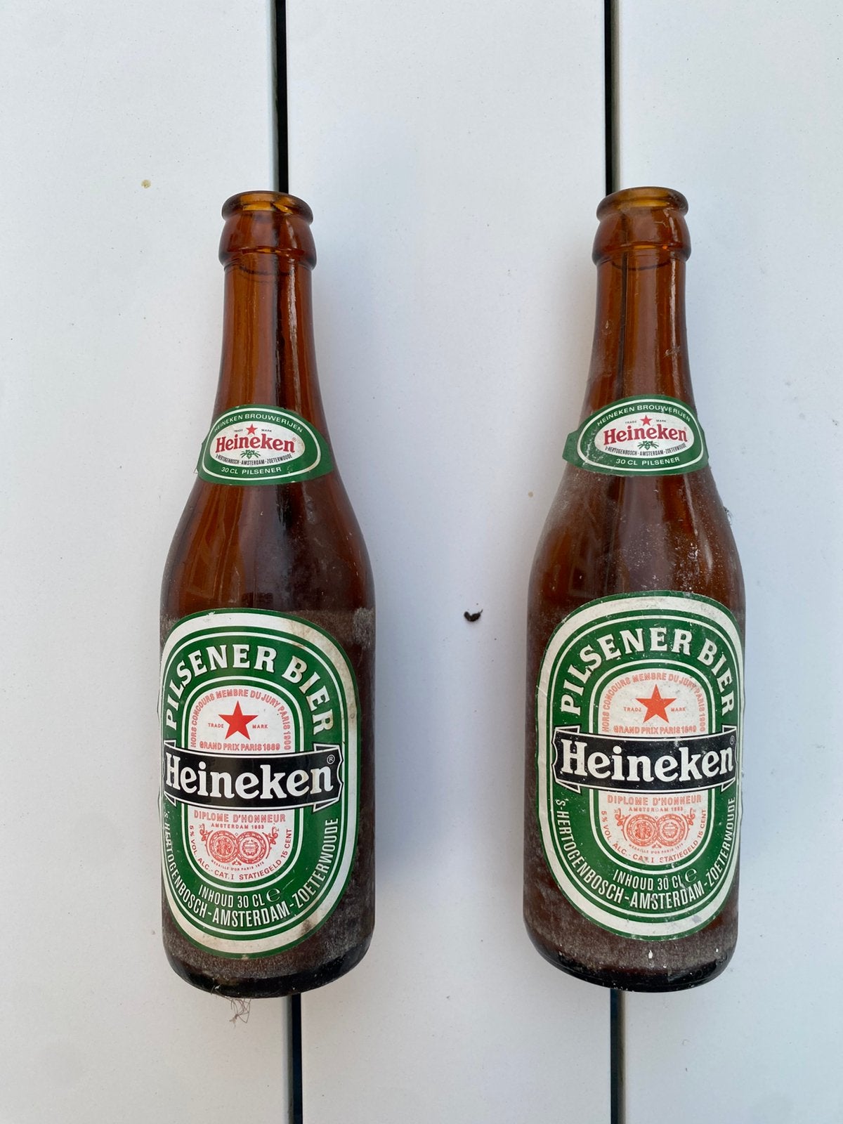Heineken bierpijpje bierflesje glas 2x vintage, Ophalen of Verzenden, Gebruikt, Flesje(s), Heineken
