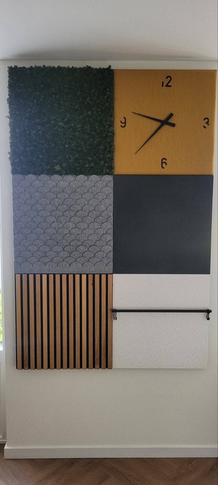 Dock Four wandpanelen 6 stuks met montage platen, Ophalen, Wandklok, Geel, Analoog