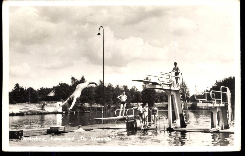Oosterhout (N.B.), Natuurbad De Waranda met volk, 1959, gel., Verzenden, 1940 tot 1960, Gelopen, Noord-Brabant