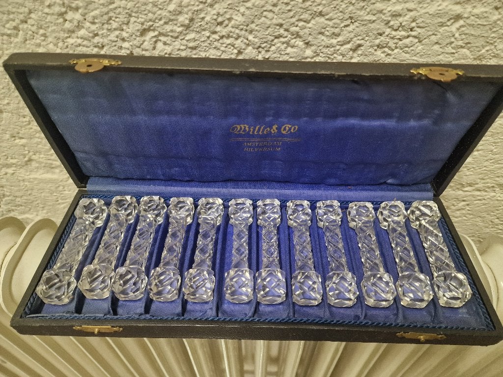 Antieke Kristallen Messenleggers Wille & Co – Set 12 Stuks, Antiek en Kunst, Ophalen of Verzenden