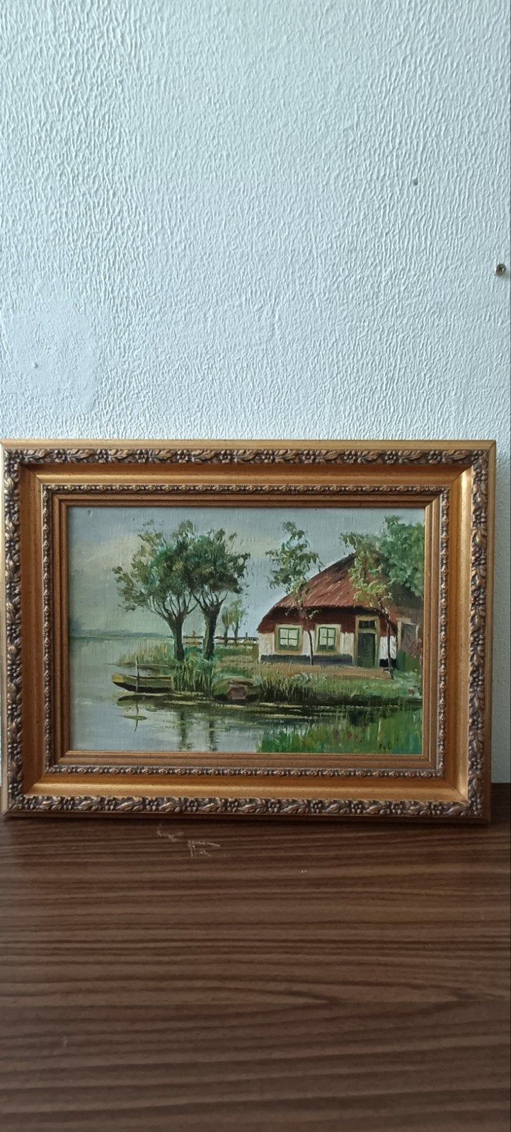 Charmant Hollands Olieverfschilderij - Huisje aan Water, Ophalen of Verzenden