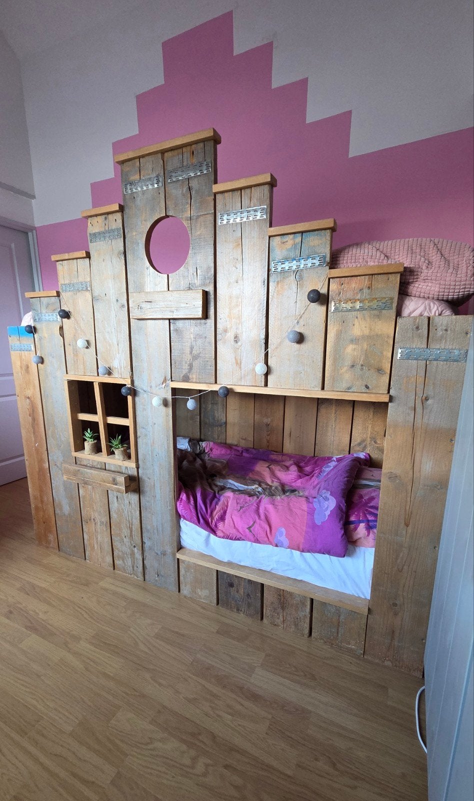 Steigerhouten stapelbed trapgevel, Ophalen, Gebruikt, Eenpersoons, Steigerhout,  Stapelbed