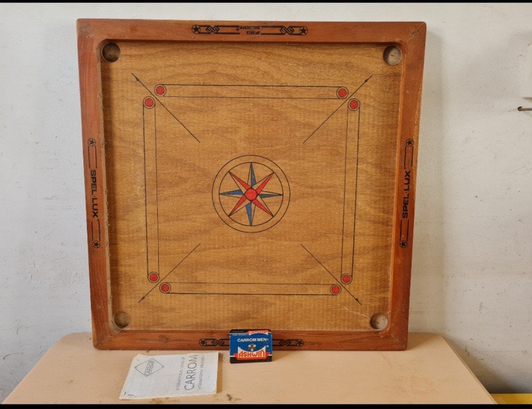 Vintage Carrom Bordspel - Spel-Lux met Carrom Men, Ophalen, Gebruikt