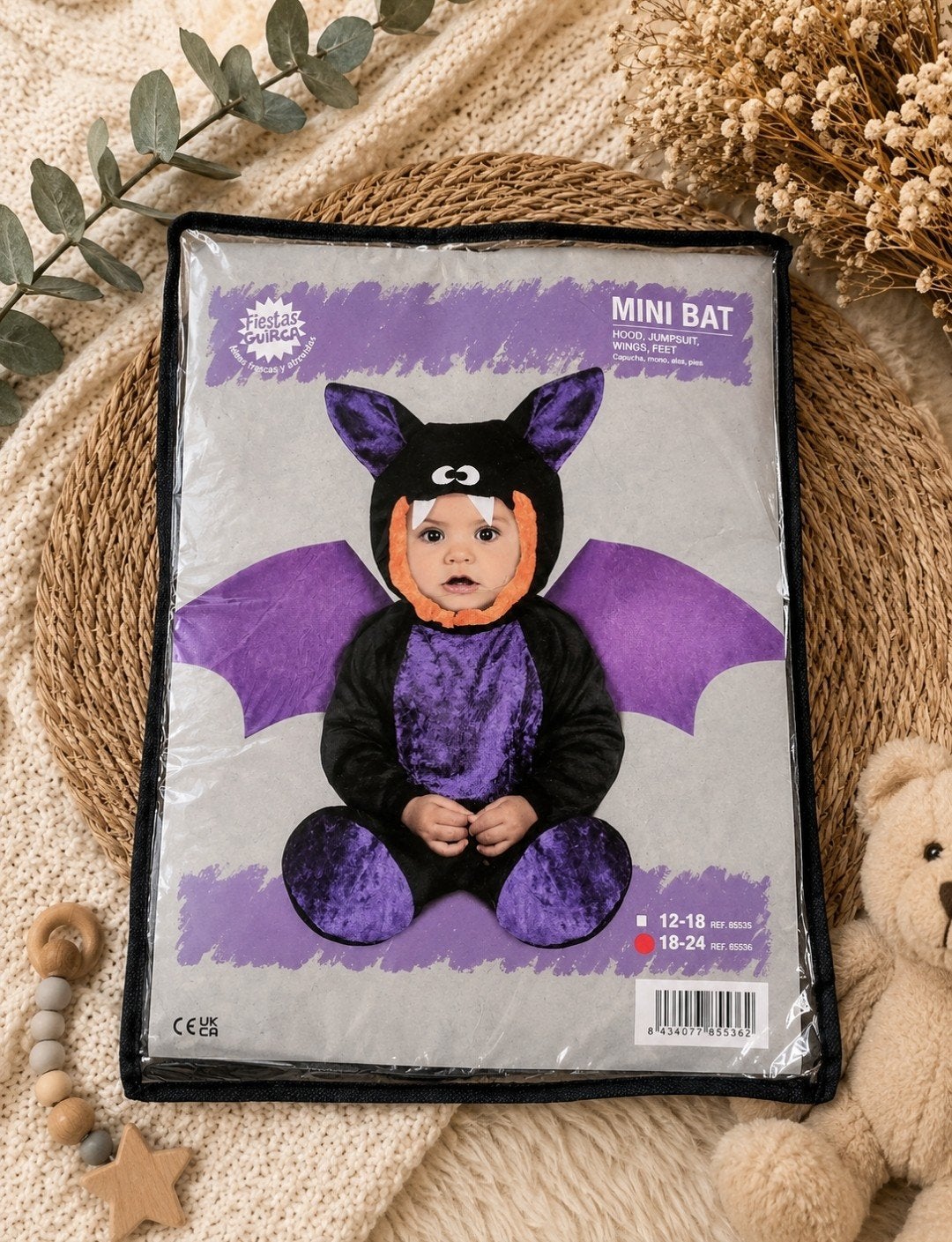 Guirca Mini Bat Baby Kostuum - Pluche Vleermuispakje, Ophalen, Zo goed als nieuw, 104 of kleiner, Jongen of Meisje