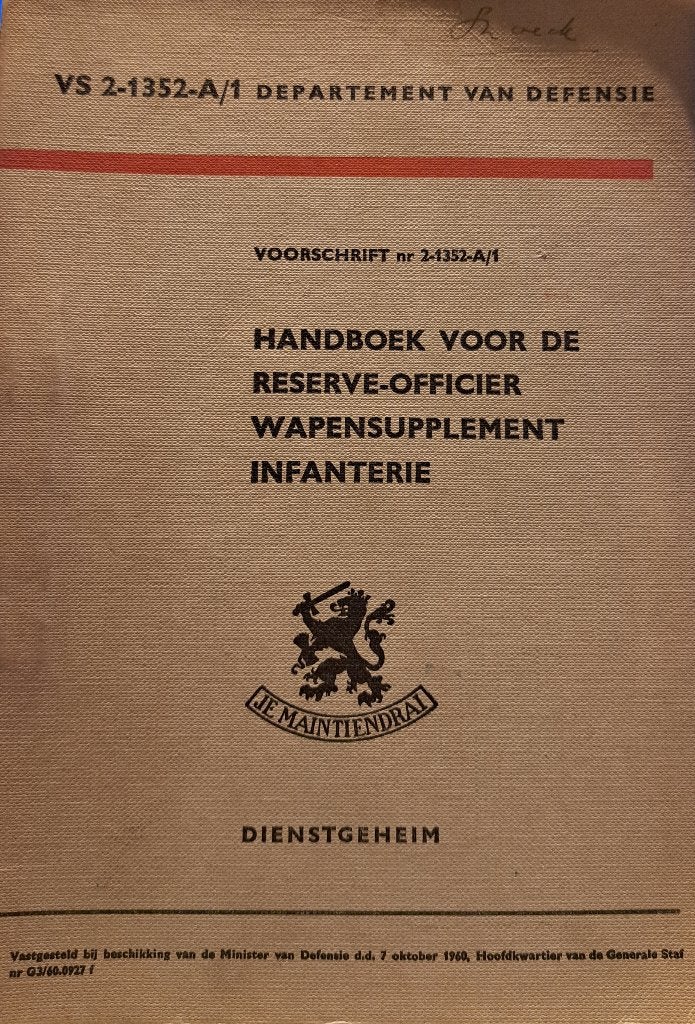 Manual voor de reserve officier Wapen Supplement Infanterie, Verzamelen, Militaria | Algemeen, Verzenden, Landmacht, Nederland