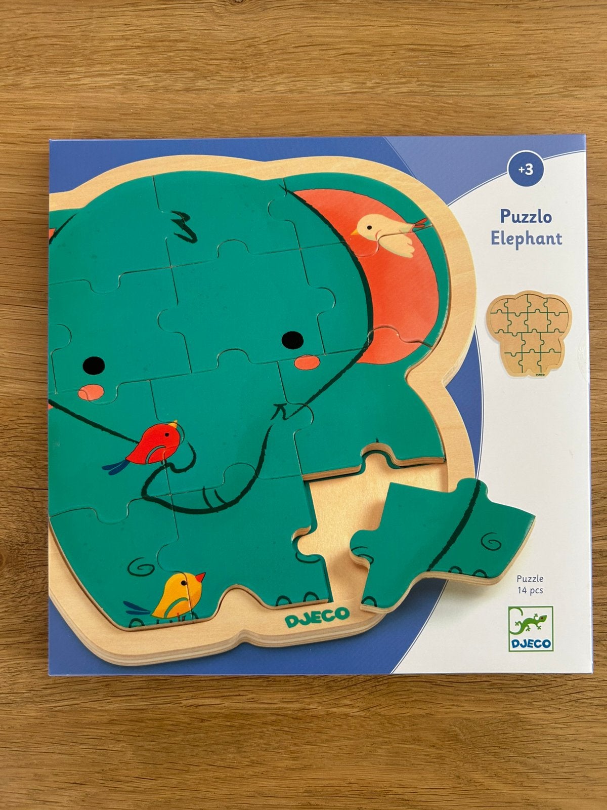 Houten Olifant Djeco inlegpuzzel (25x25cm) voor 3+ (nieuw), 2 tot 4 jaar, 10 tot 50 stukjes, Nieuw, Ophalen of Verzenden