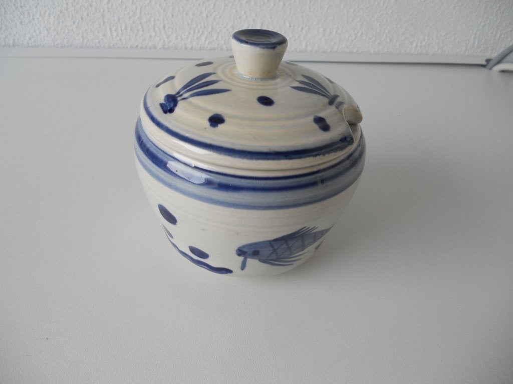 Wim Visser jampotje creme/blauw, Ophalen of Verzenden