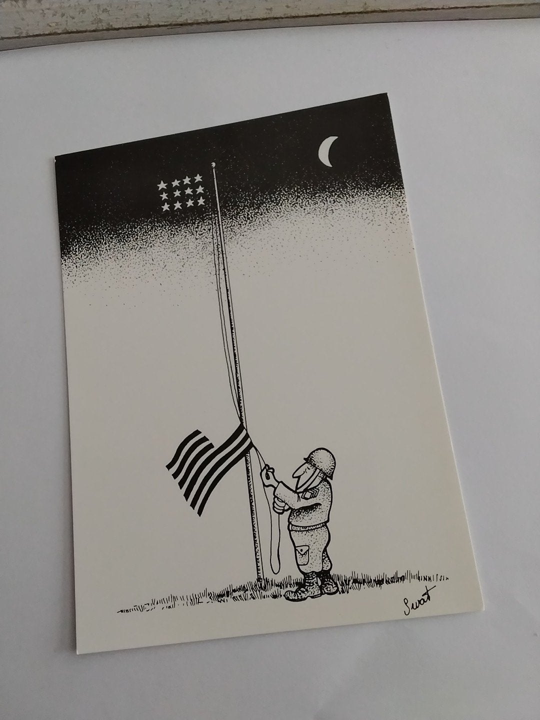 Eerste Nederlandse  Cartoonfestival  - Soldaat hijst vlag, Verzamelen, Ophalen of Verzenden, 1980 tot heden, Ongelopen