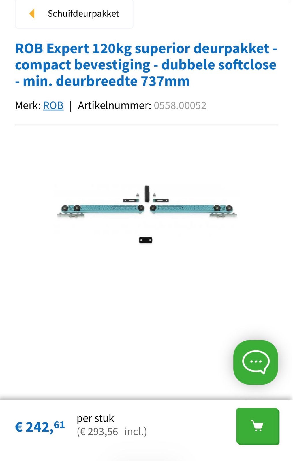 ROB Expert 120kg Schuifdeurpakket Dubbele Softclose, Minder dan 80 cm, Binnendeur, Nieuw, Ophalen of Verzenden