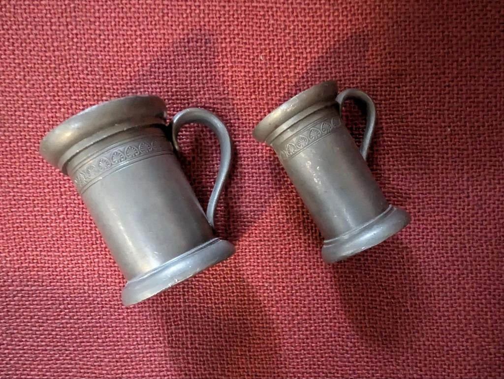 Set van 2 antieke tinnen borrel bekers - Étain Fin Garanti, Antiek en Kunst, Antiek | Tin, Ophalen of Verzenden