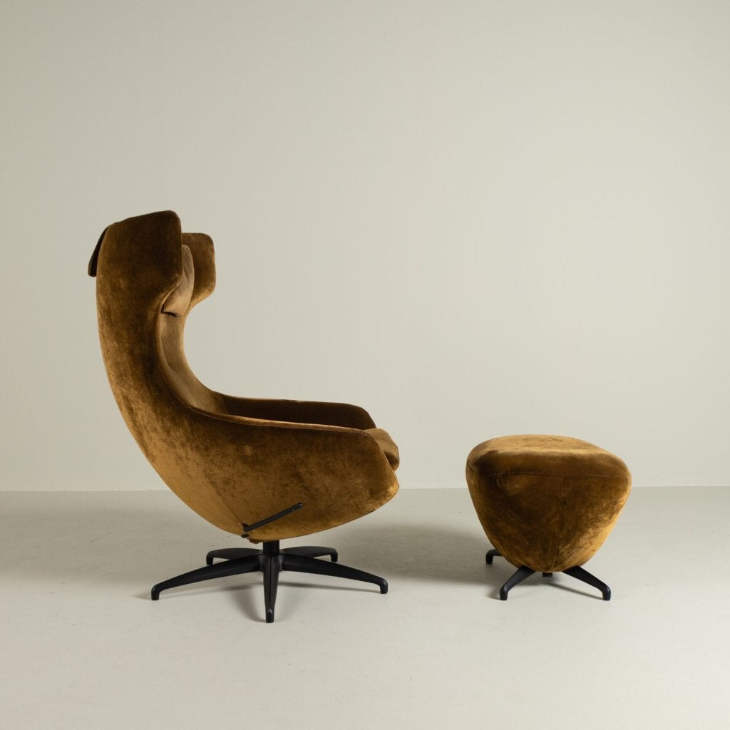 Leolux Caruzzo Plus Fauteuil Goudbruin Stof + Hocker, Huis en Inrichting, Leolux, Zo goed als nieuw, Niet ingevuld, Niet ingevuld