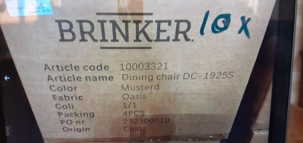 4 Brinker eetkamerstoelen, nieuw in doos, Huis en Inrichting, Ophalen