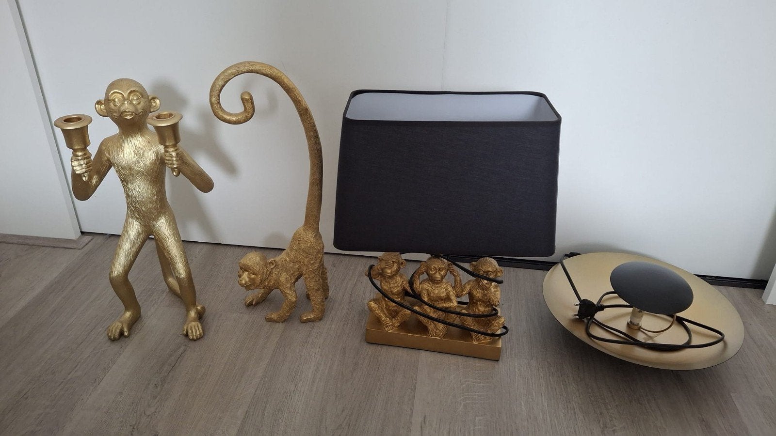 Gouden Aap Decoratie Set met Lampenkap, Huis en Inrichting, Woonaccessoires | Overige, Gebruikt, Overige stijlen, Kunststof, Ophalen of Verzenden