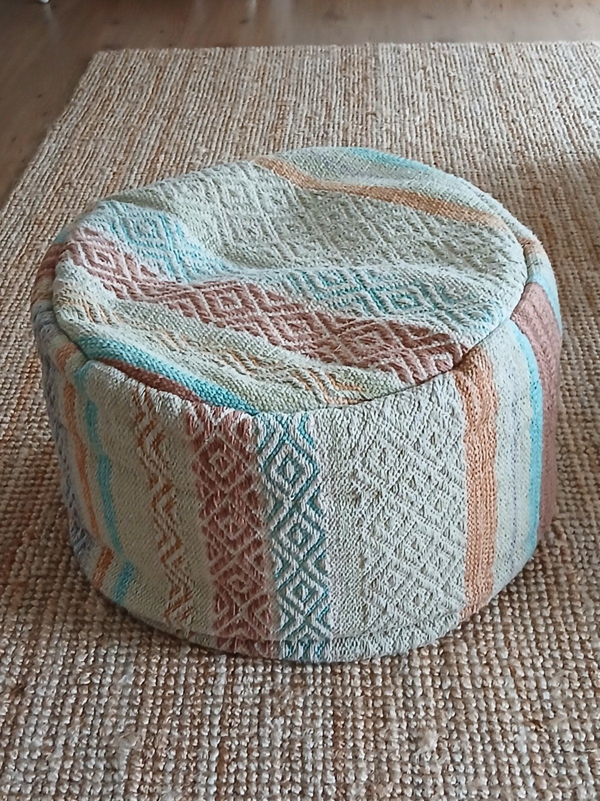 Bohemian Poef OCHRE AND RED - Turquoise, Bruin, Lichtgroen, Minder dan 50 cm, Verzenden, Rond, Minder dan 50 cm