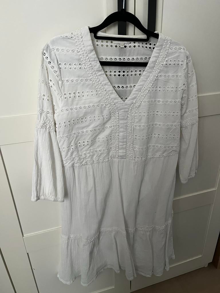 Witte Ibiza Jurk met Broderie - Maat 38, Maat 38/40 (M), Wit, Ophalen of Verzenden, Zo goed als nieuw