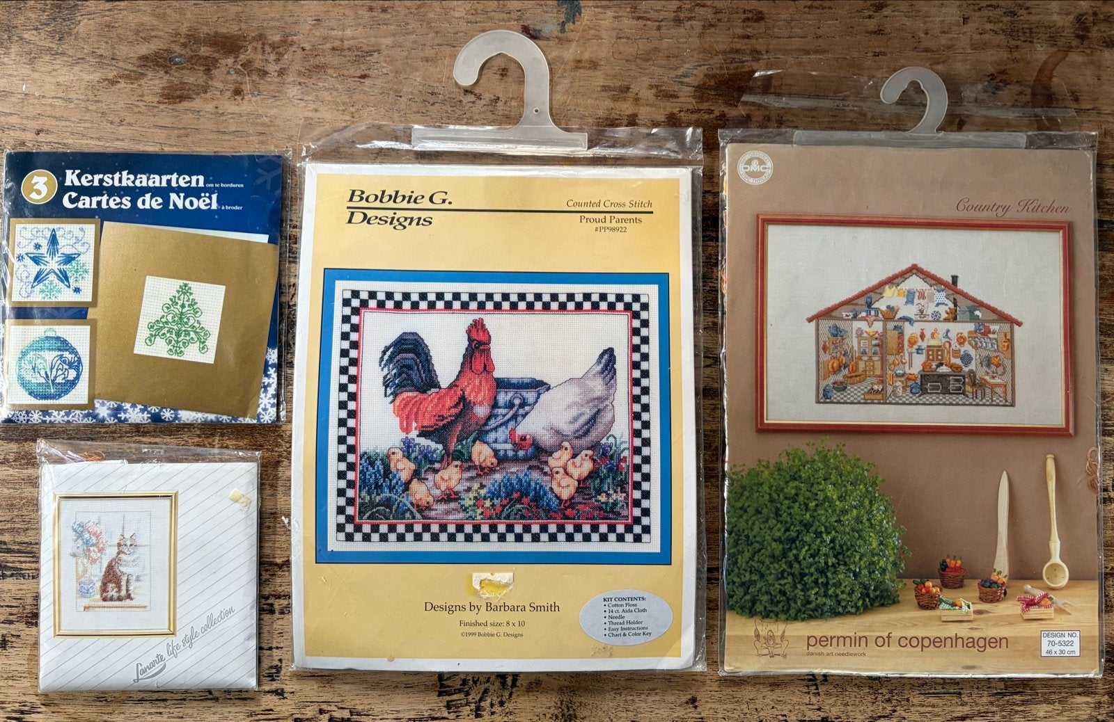 Borduurpakketten: Kerstkaarten, Kat, Kip en Landelijke Keuke, Ophalen of Verzenden, Zo goed als nieuw, Handborduren, Borduurpakket