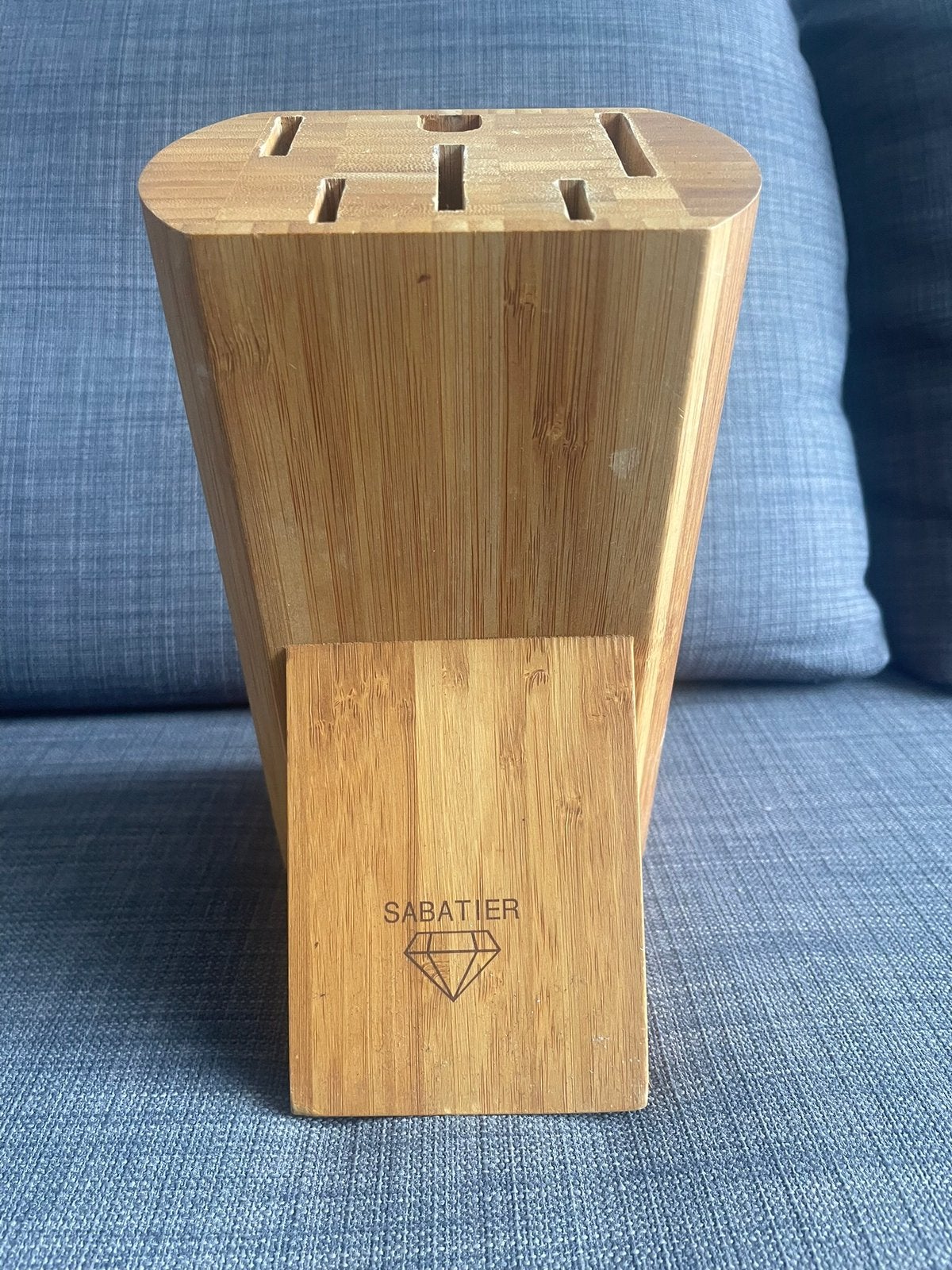 Houten mooi "Sabatier" Messenblok met 3 Messen +1 Slijpstuk, Ophalen, Bestekset, Keukenmes, Zo goed als nieuw