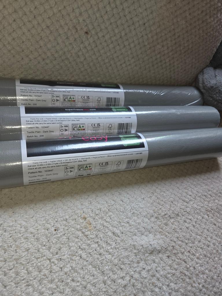 3 rollen SuperFresco Easy Textiel Effen Donkergrijs Behang, Ophalen of Verzenden, 10 tot 25 m², Grijs, Modern, Effen, Textiel