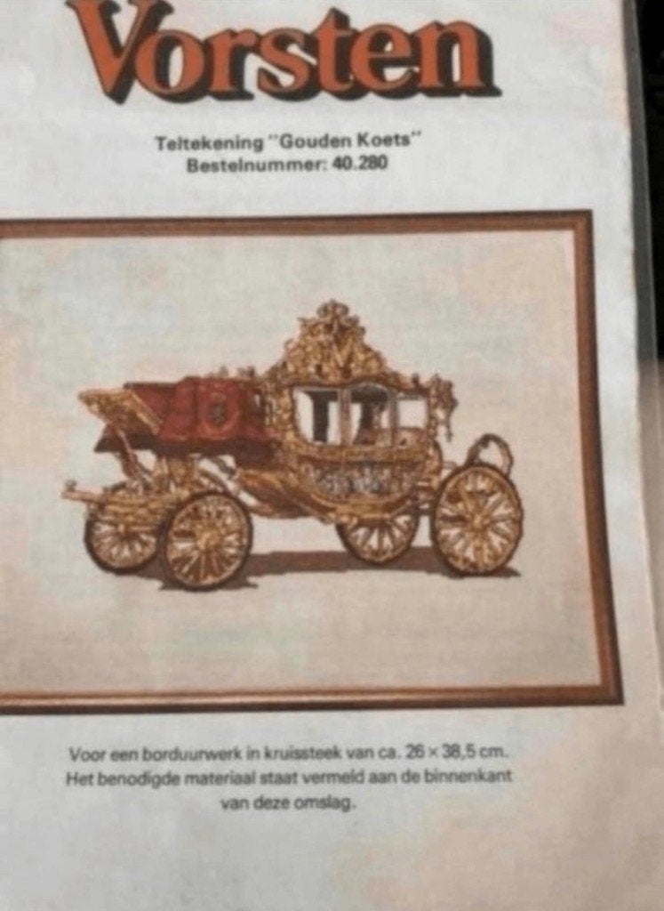 BORDUURPATROON VORSTEN GOUDEN KOETS, Hobby en Vrije tijd, Verzenden, Zo goed als nieuw, Handborduren, Patroon