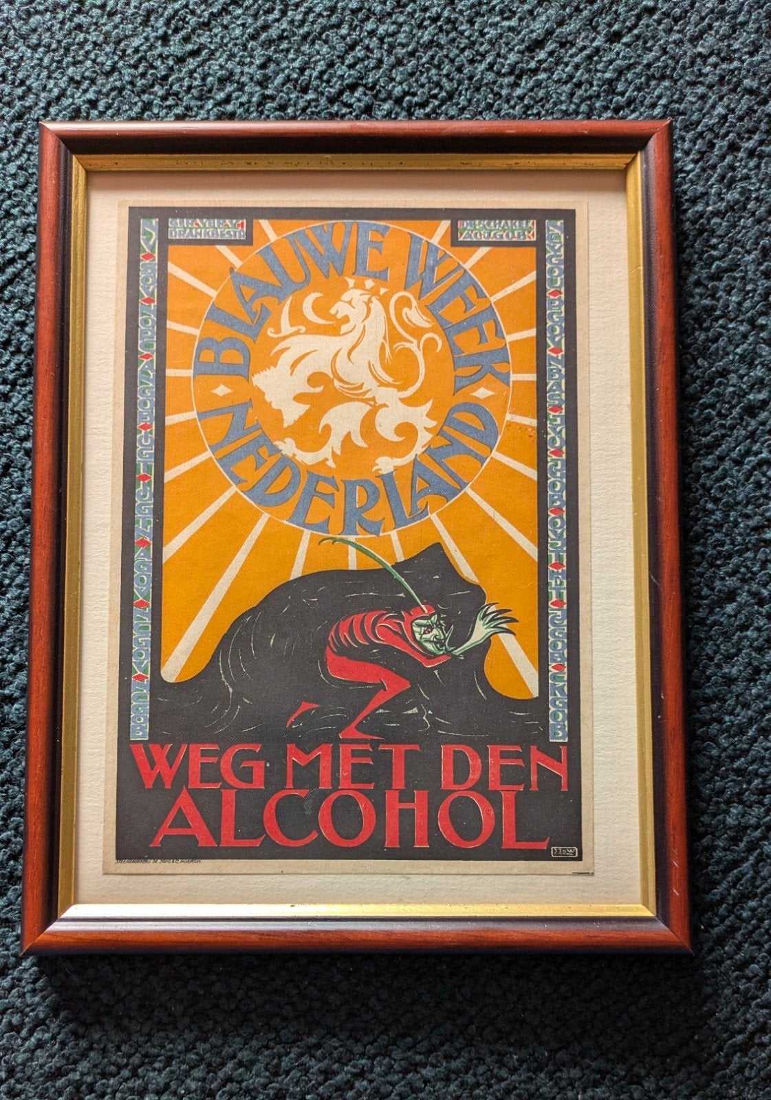 Antieke anti alcohol poster Weg Met Den Alcohol Jac Jongert, Ophalen of Verzenden