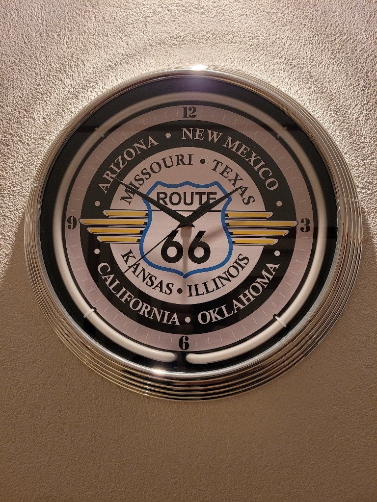 neon klok neonverlichting ROUTE 66 Coca Cola Wurlitzer 50 's, Verzamelen, Merken en Reclamevoorwerpen, Ophalen, Zo goed als nieuw