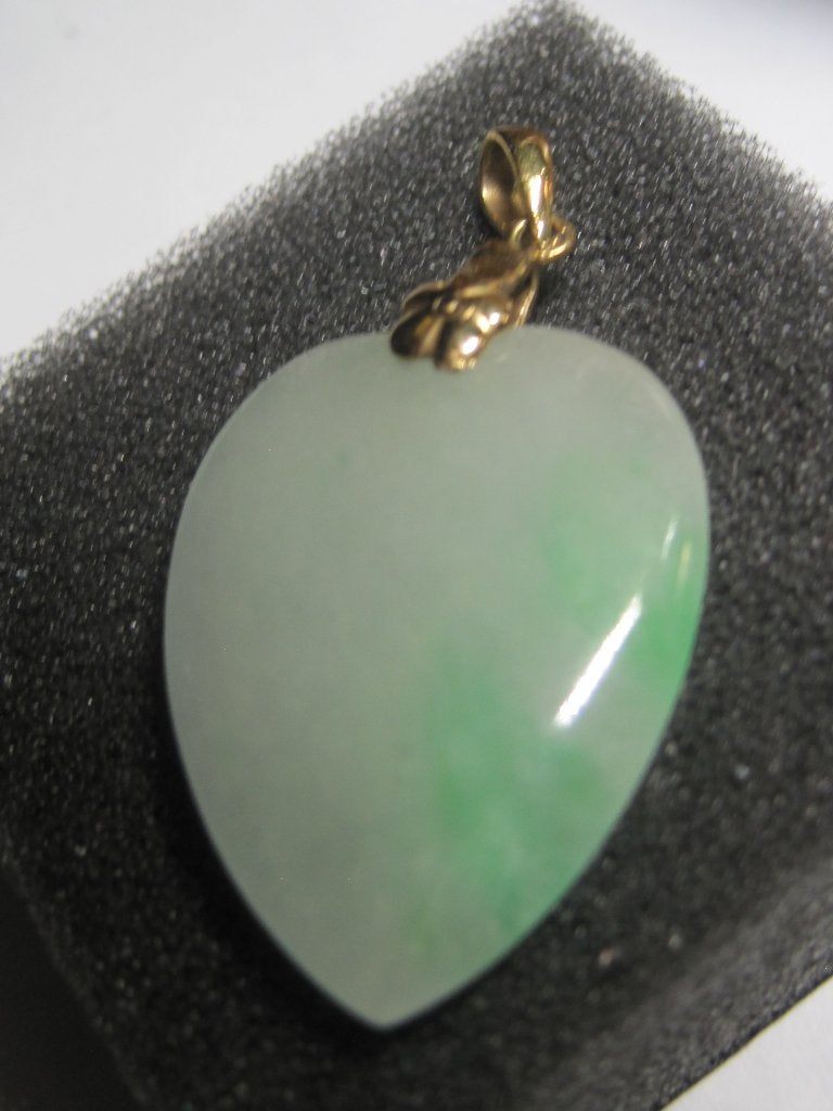 Vintage Jade hanger 18 karaat goud mooie natuurlijke jade A, Ophalen, Goud, Hanger, Met edelsteen