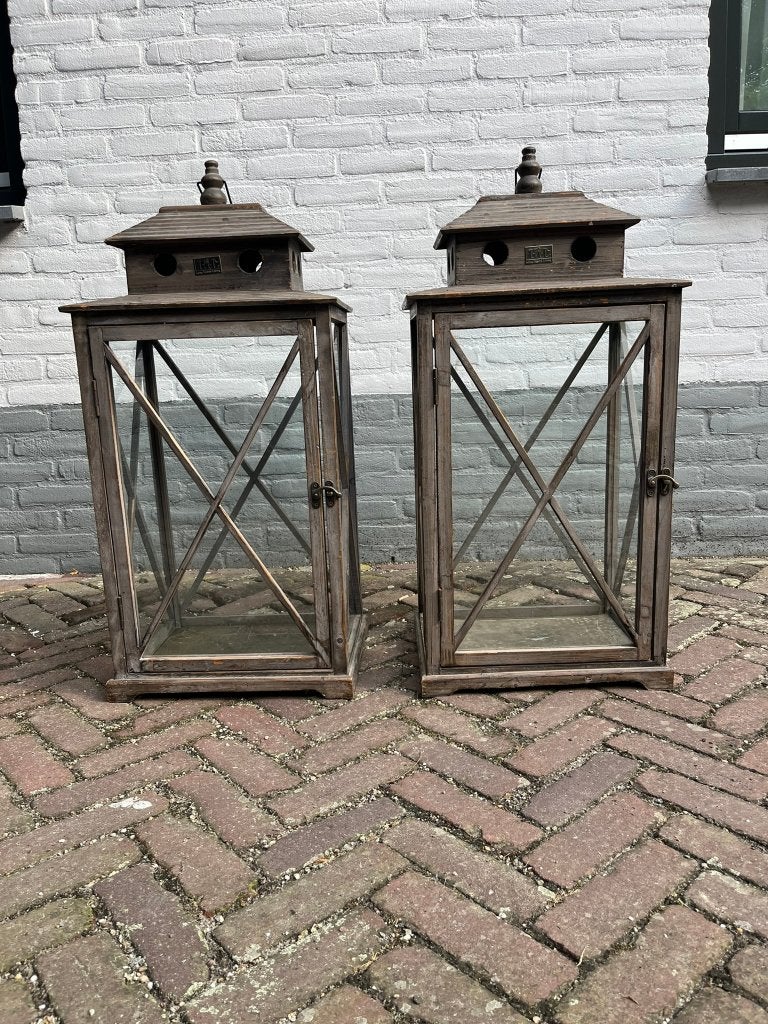 Lantaarns groot hout 2 stuks, Ophalen, Gebruikt, Hout